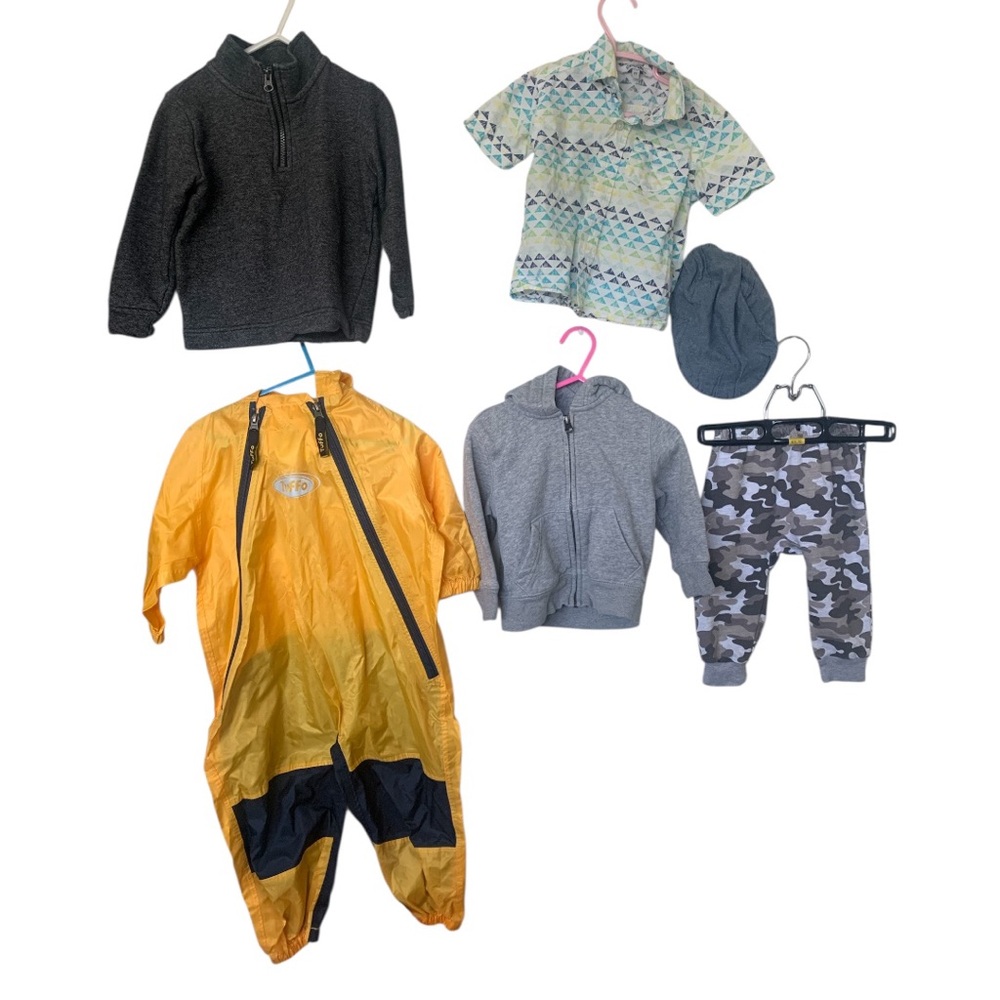 Lot of Boys 2T clothing - Sweater,  shirt,  rain gear,  hat,  pants